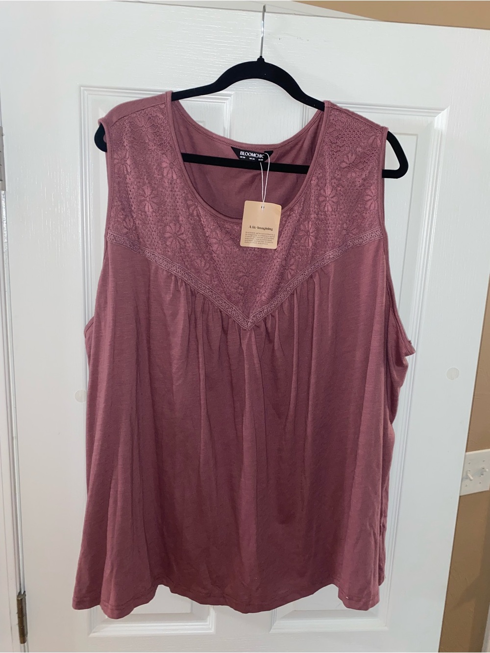 BloomChic Dusty Rose Lace-Yoke Sleeveless Tank